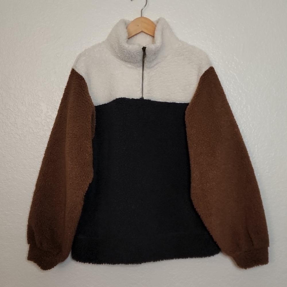 Universal Thread Color Block Pullover Zipper Sherpa